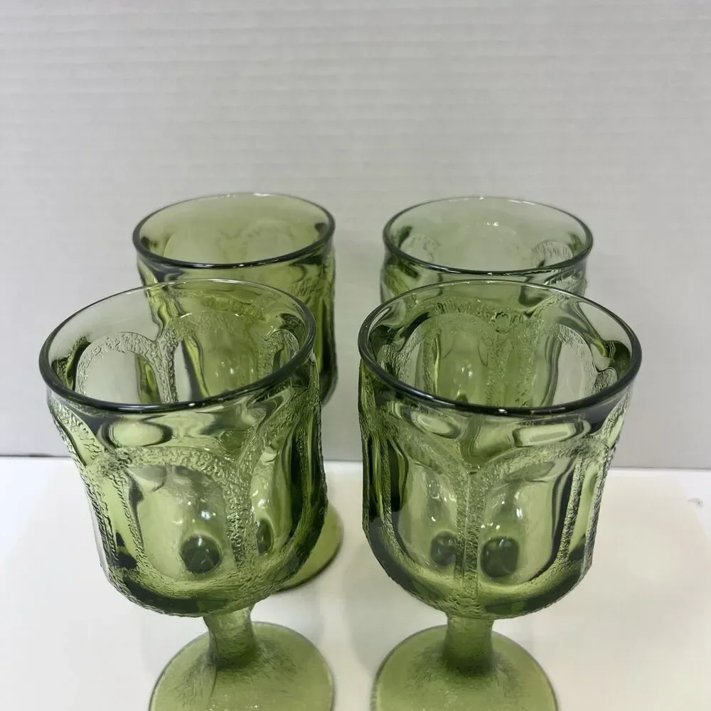 Vintage Fostoria Woodland Green Wine Water Glasses Goblets Set Of 4  Textured